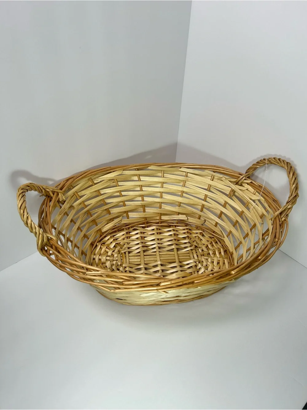 Woven Natural Two-Tone Storage Basket with Handles